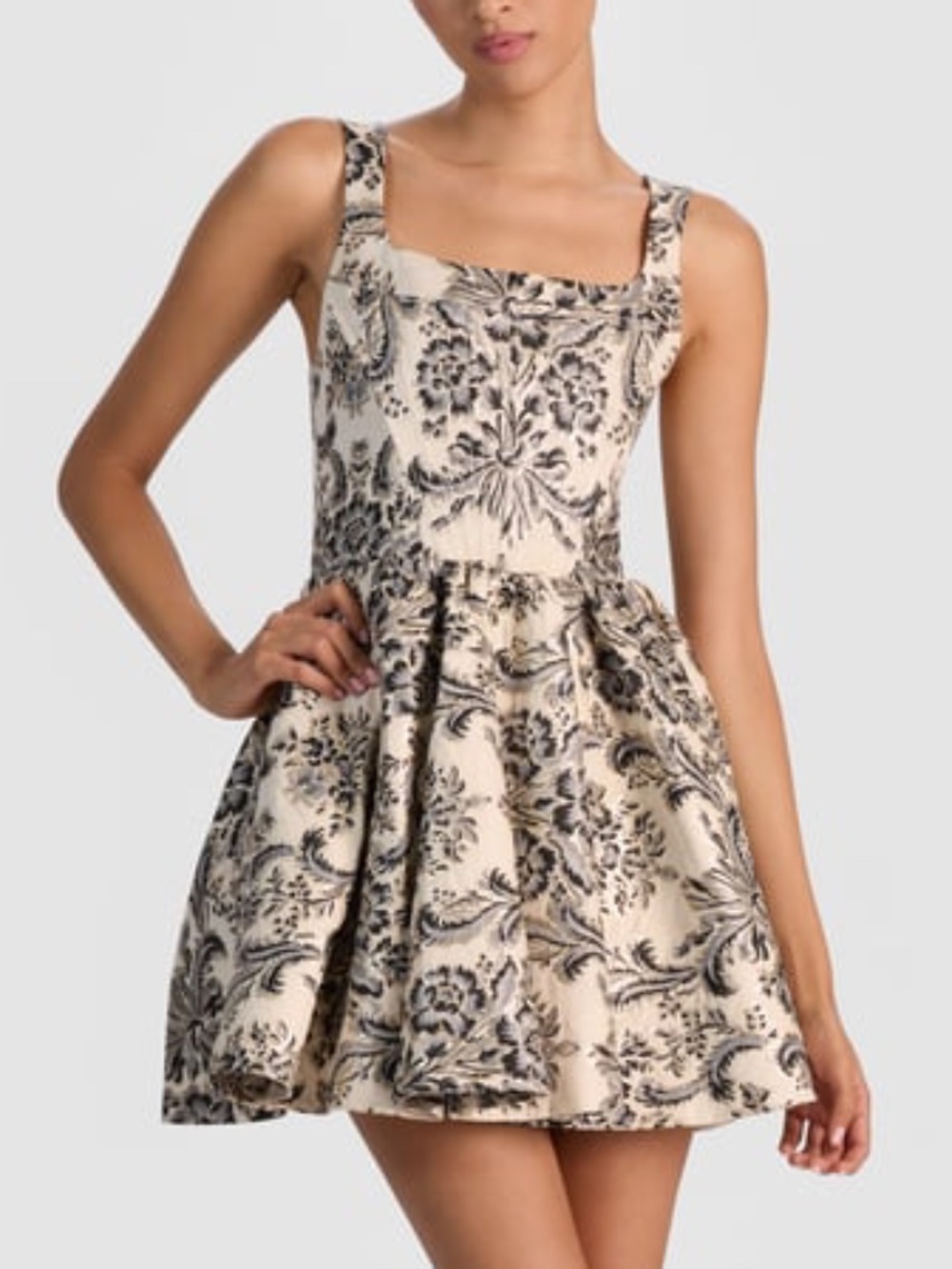 Alice + Olivia Guinevere Floral Mini Dress Jacquard Moonlit Rococo Vanilla - 2